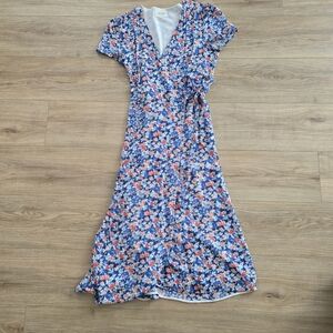 Sezane Blue and Red Floral Maxi Dress 36